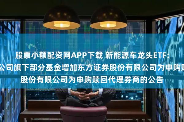 股票小额配资网APP下载 新能源车龙头ETF: 东财基金管理有限公司旗下部分基金增加东方证券股份有限公司为申购赎回代理券商的公告