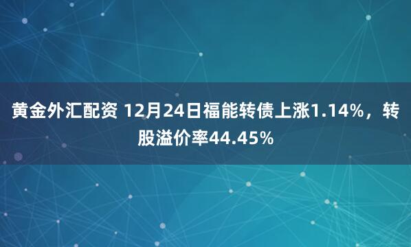 黄金外汇配资 12月24日福能转债上涨1.14%，转股溢价率44.45%